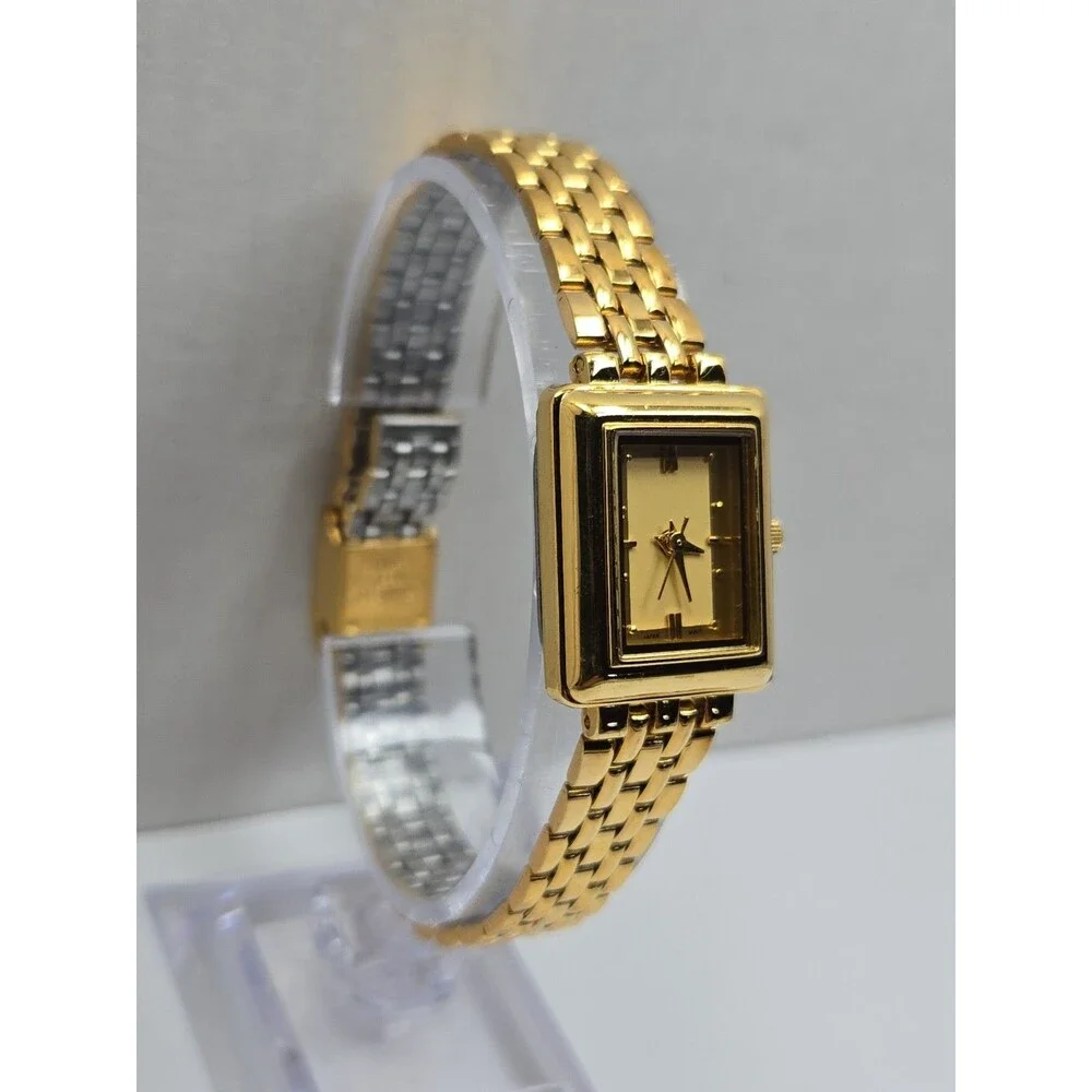 Womens Vintage Avon Gold Tone Rectangle Dress Bracelet Quartz Watch New Battery